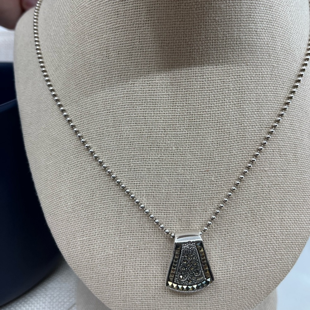Vintage Sterling Silver Marcasite Pendant Necklace – 925 NF – 12.9g – 20" Chain - Picture 9 of 17